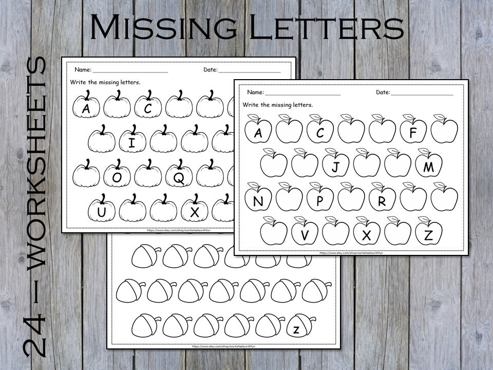 printable preschool missing letters worksheets for kids etsy