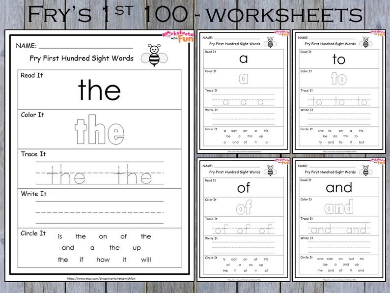 100 Printable Fry First Hundred Sight Words Worksheets for - Etsy