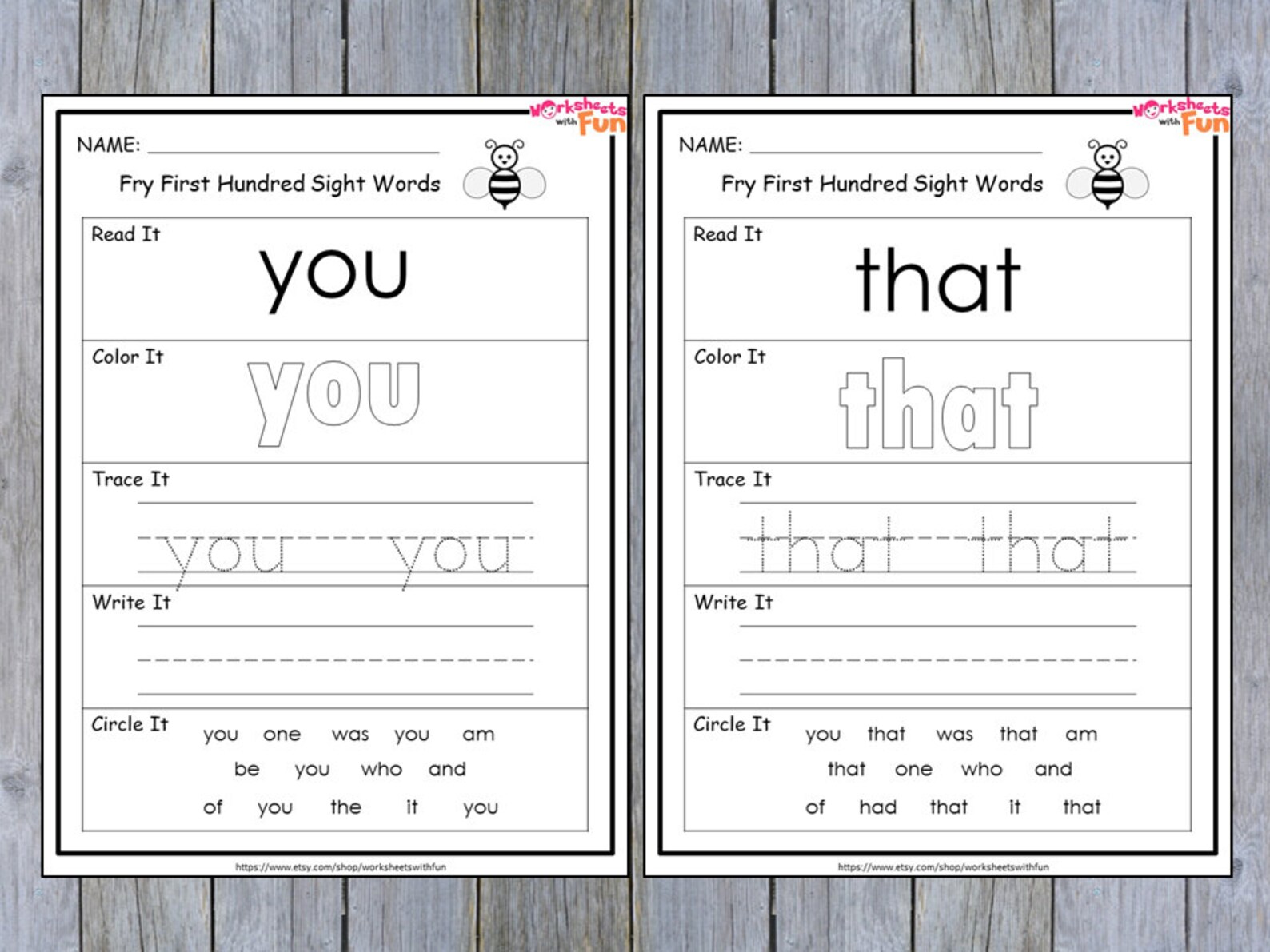 100 Printable Fry First Hundred Sight Words Worksheets for - Etsy