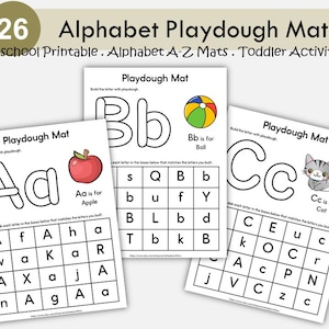 Tapetes imprimibles de plastilina con el alfabeto para preescolar, actividad de plastilina, práctica de trazado del abecedario para educación en casa, preescolar, jardín de infantes, formación de letras