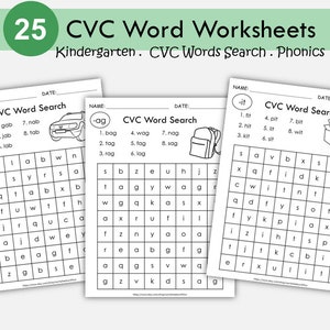 CVC Word Search Worksheets Printable | Phonics Practice for Kindergarten and Preschool | Short Vowel Word Activities PDF | Homeschool