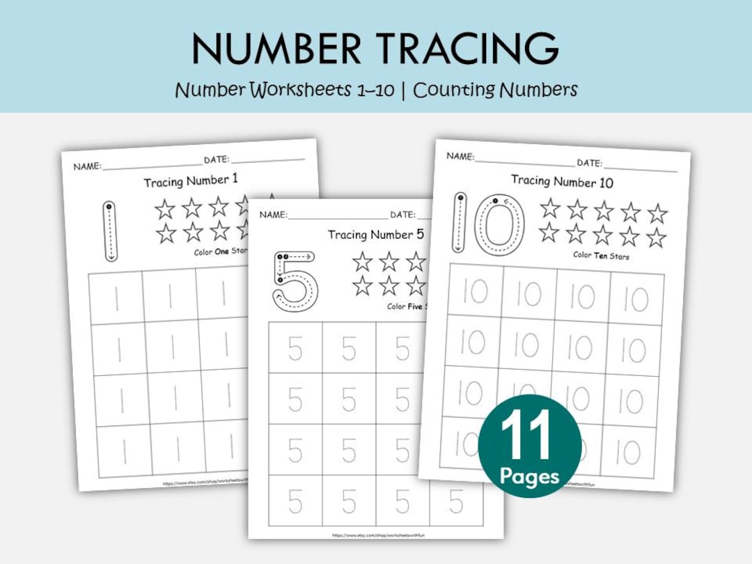 Number Tracing Worksheets 1-10 | Counting Stars Activity | Preschool ...