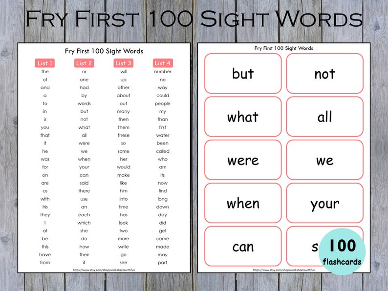 Fry First Hundred Sight Words Flashcards 100 High Frequency Etsy