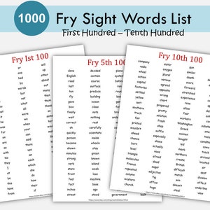 1000 palabras de alta frecuencia, palabras frecuentes de Fry para imprimir, ortografía, palabras frecuentes, educación en el hogar, preescolar, jardín de infantes, escuela primaria, Montessori