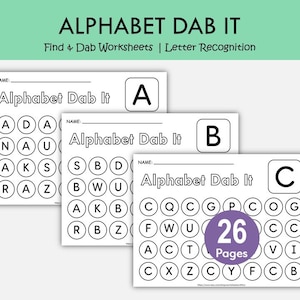26 Printable Alphabet Uppercase Dab It Worksheets, Preschool Kindergarten Phonics, Dot Marker Letter Activity, ABC Do A Dot Pages