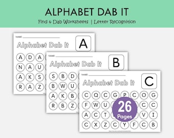 26 Printable Alphabet Uppercase Dab It Worksheets, Preschool Kindergarten Phonics, Dot Marker Letter Activity, ABC Do A Dot Pages