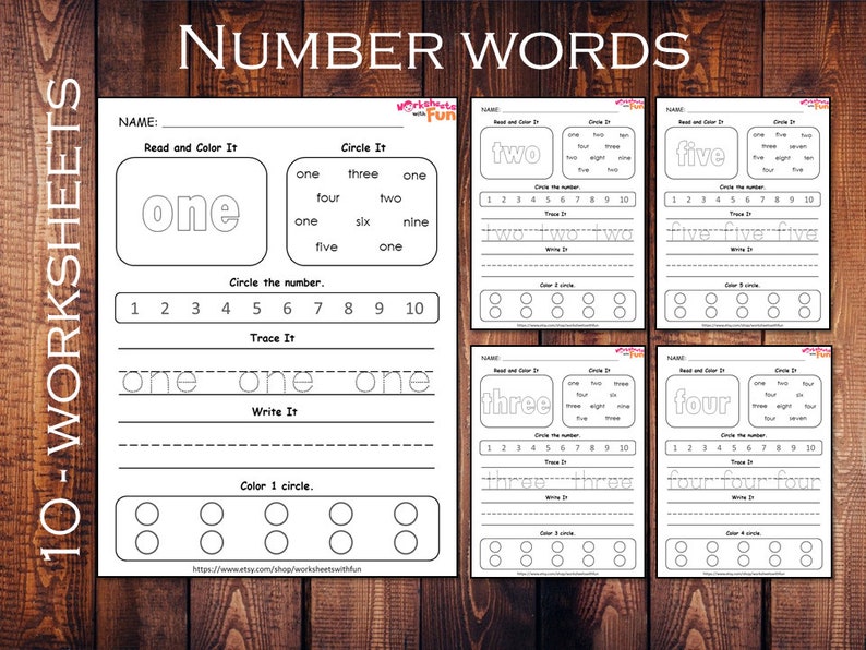number worksheets printable number words preschool etsy