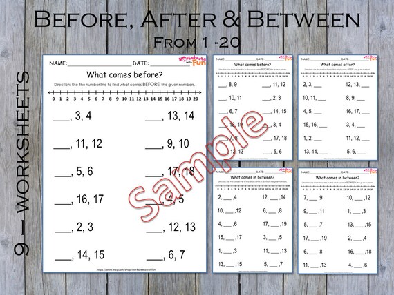Numbers Before After Between 1 Worksheets One More One Etsy Uk