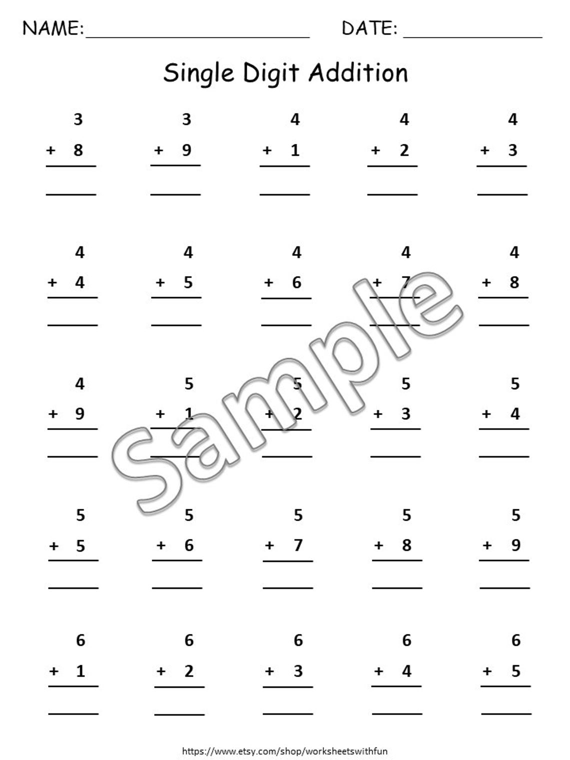 Basic Arithmetic Worksheets.pdf 15 Single Digit Addition Worksheets Printable, Kindergarten Math ...