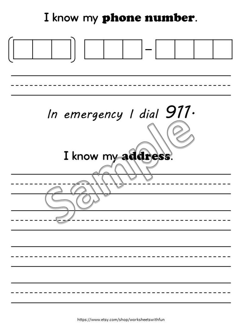 Address & Phone Number Worksheets Printable | Personal Information ...