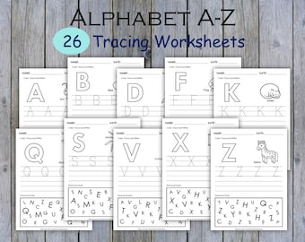 Alphabet Worksheets Printable for Kids, Letter A-Z Tracing Workbook, PreK ABC Uppercase Letter Tracing Sheet, Preschool, Kindergarten