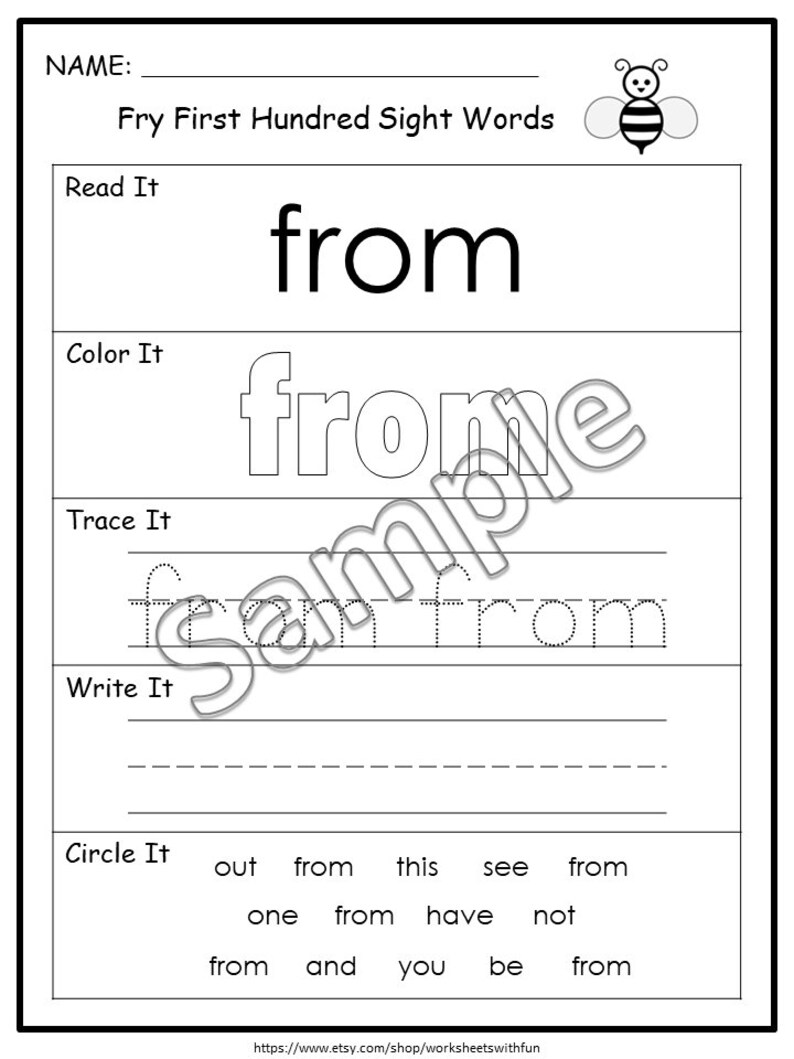 Fry First 100 Sight Words Worksheets, Kindergarten Sight Word Practice ...