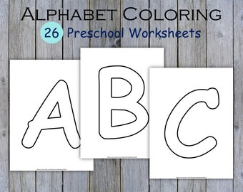 Printable Alphabet Uppercase Full Page PDF, All 26 Letters Coloring Worksheets, Learning Capital Letters, Toddler Activity, Homeschool