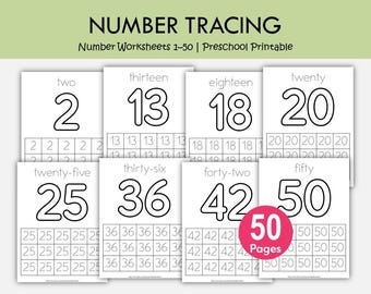 Number Tracing Worksheets 1–50 | Preschool Number Writing Practice Printable PDF