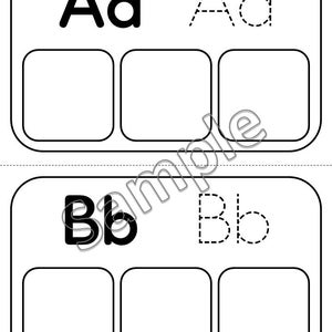May include: A black and white educational worksheet featuring two sections for letters A and B. Each section displays the uppercase and lowercase letters in solid and dashed fonts, followed by three empty square boxes for writing practice.