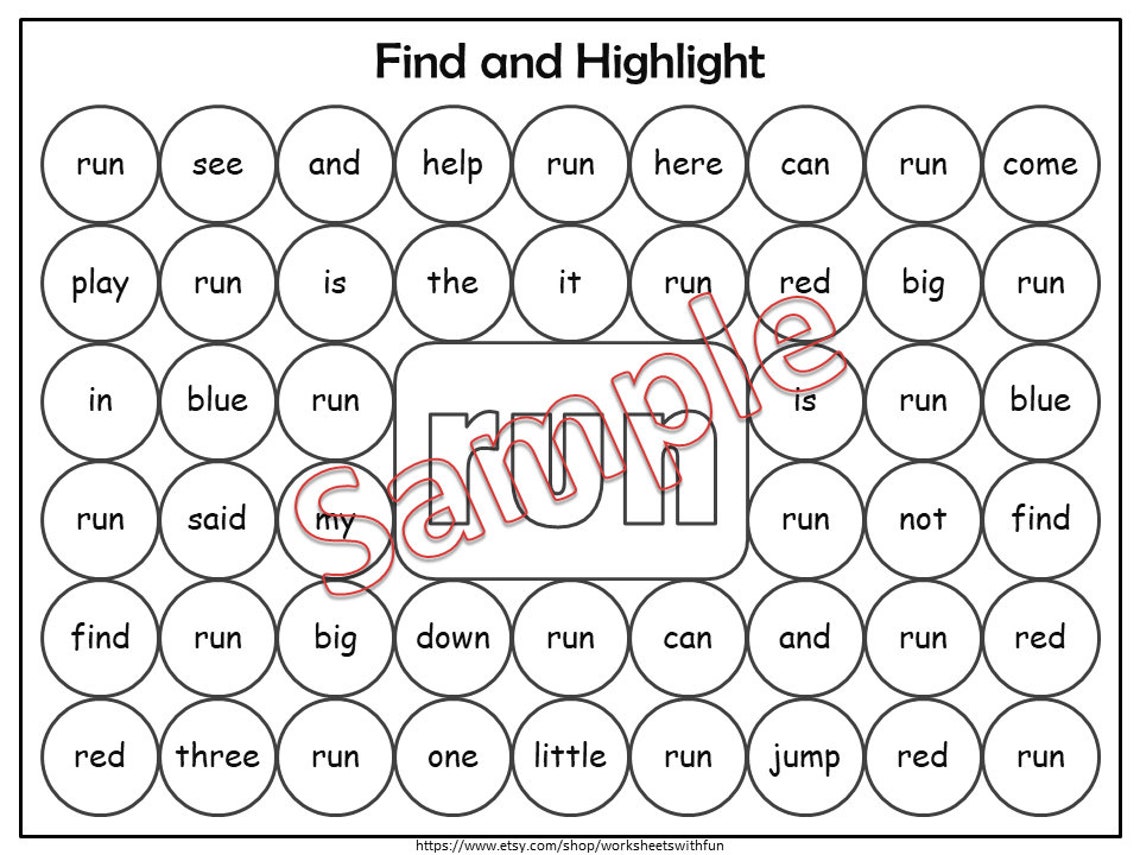 Dolch Pre Primer Sight Word Search Worksheets | Sight Word Dab It ...