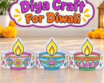 Diwali Craft for Kids Printable, Diya Coloring Activity, Diwali Classroom Craft, Festival of Lights PDF