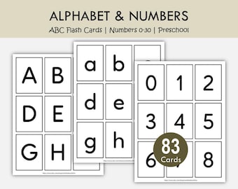 Tarjetas didácticas imprimibles de alfabeto y números, tarjetas ABC, números del 0 al 30, letras mayúsculas y minúsculas, tarjetas de aprendizaje preescolar en PDF