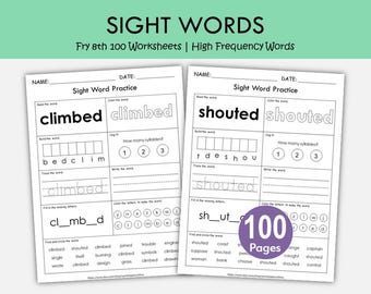 Feuilles d'exercices pour mots Fry Sight 701-800 | 8e cent mots à vue | Mots fréquents | Lire les activités de suivi et d'écriture | Maternelle 1re année