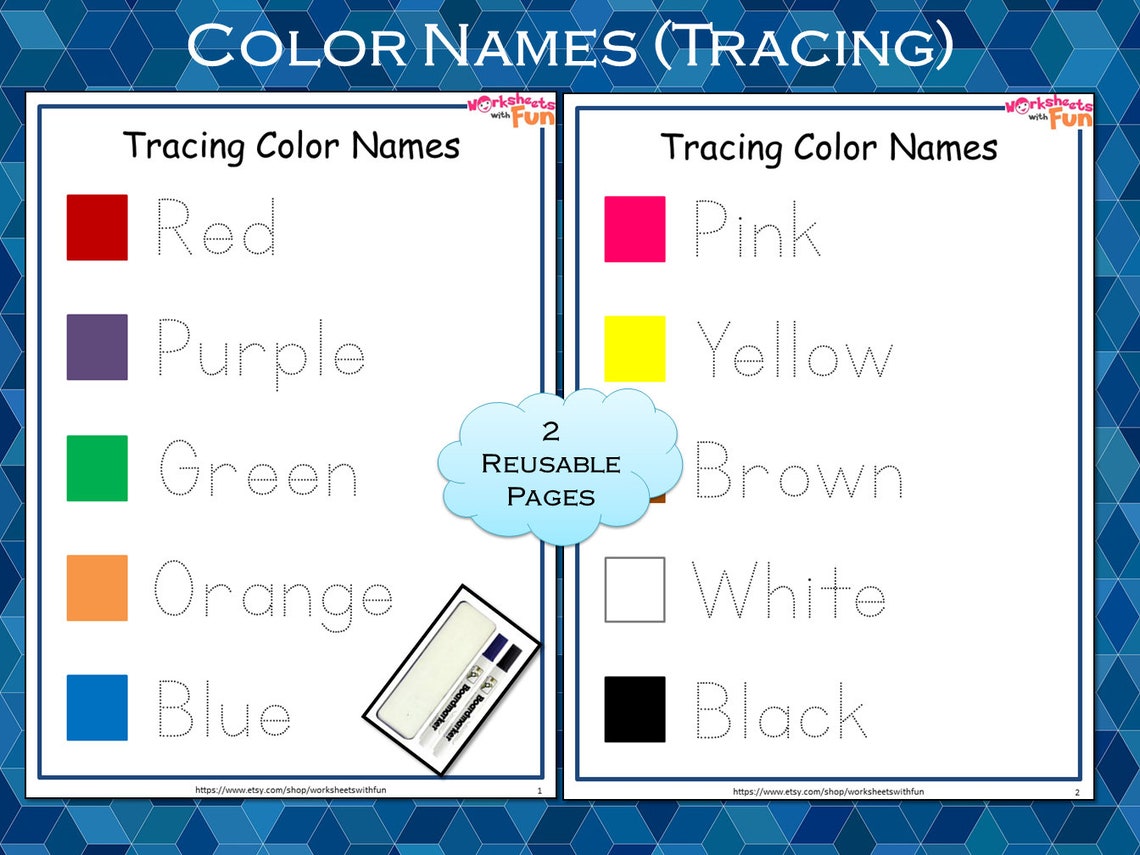 Color Tracing Worksheet Kindergarten Worksheets Spellings | Etsy