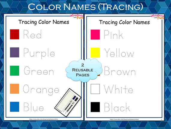 Kindergarten Color Names Tracing Worksheet Tracing Worksheet | Etsy