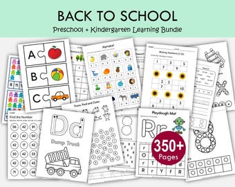 Preschool Kindergarten Learning Bundle Printable Worksheets | Back to School Activities | Alphabet Numbers Tracing Colors Shapes PDF