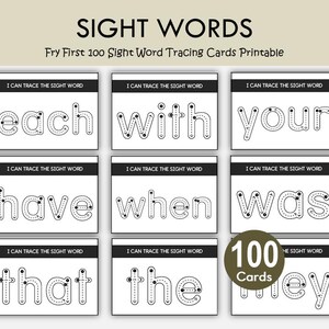 Sight Word Tracing Cards Printable - Fry First 100 , Kindergarten Sight Words Worksheets, Handwriting Practice, Homeschool Reading