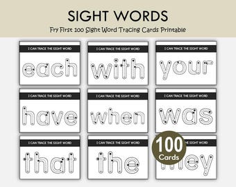 Sight Word Tracing Cards Printable - Fry First 100 , Kindergarten Sight Words Worksheets, Handwriting Practice, Homeschool Reading
