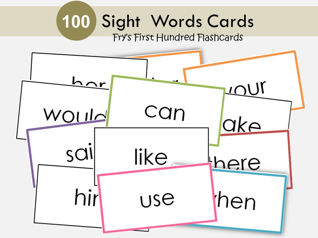 Fry's First 100 Sight Words Flashcards Printable | Kindergarten \u0026 First  Grade Reading Resource PDF - Etsy, image size:1080x810