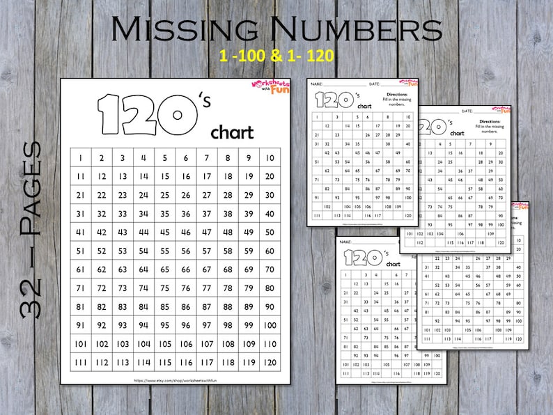Missing Numbers 1-100 Printable Worksheets 1-120 Preschool - Etsy