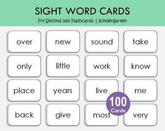 Fry Second 100 Tarjetas de vocabulario imprimibles, Tarjetas de palabras de uso frecuente, Tarjetas de lectura, Alfabetización para jardín de infantes, PDF para educación en el hogar