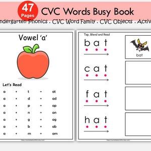 CVC Words Worksheets Printable | Montessori, Preschool, Kindergarten Phonics | CVC Objects |  Learn to Read | Short Vowels Activity Mat