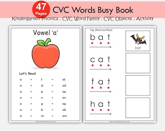 CVC Words Worksheets Printable | Montessori, Preschool, Kindergarten Phonics | CVC Objects |  Learn to Read | Short Vowels Activity Mat