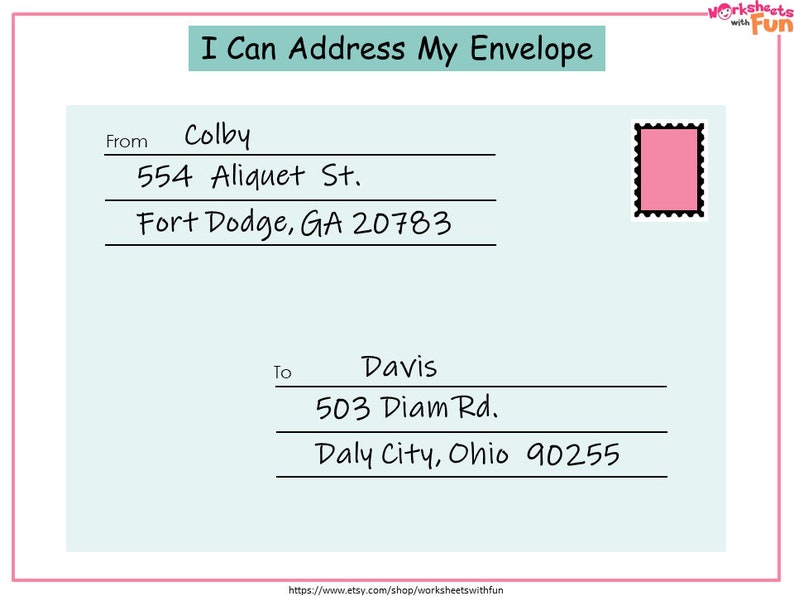 Address Kids Activity Address Practice Worksheet I Know My Etsy