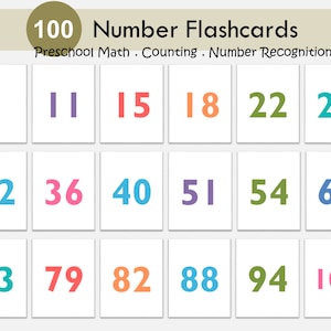 Flash-kaarten voor cijfers, telkaarten voor kleuters, kaarten met cijfers 1-100, Montessori-flashkaarten, cijfergevoeligheid, direct downloaden, thuisonderwijs