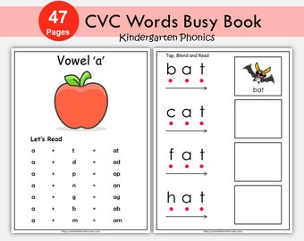 CVC Words Worksheets Printable, Learn to Read, Phonics, CVC Objects, Montessori, Kindergarten Curriculum, Toddlers Activities, Short Vowels