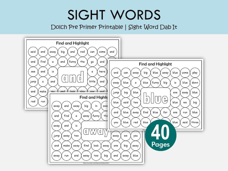 Dolch Pre Primer Sight Word Search Worksheets | Sight Word Dab It ...