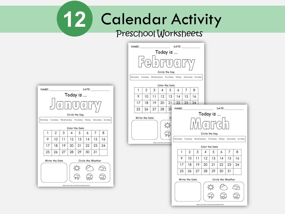 calendar-worksheets-pages-preschool-printable-kids-monthly-digital-calendar-pages-month-day-date-weather-activities-kindergarten-etsy