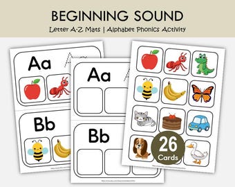 Beginning Sound Letter Matching Game Printable | Alphabets Phonics Activity for Preschool & Kindergarten | ABC Mats