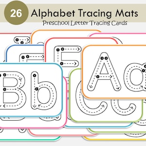 Tarjetas de calco del alfabeto, calco de letras, hojas de trabajo con las letras del alfabeto, tarjetas imprimibles para preescolar, tarjetas del abecedario, currículo preescolar