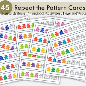 Modelli con orsi, Schede di copia dei modelli, Schede di ripetizione dei modelli, Scheda di lavoro sui modelli, Riconoscimento dei colori, Attività di matematica per la scuola materna, Colorazione