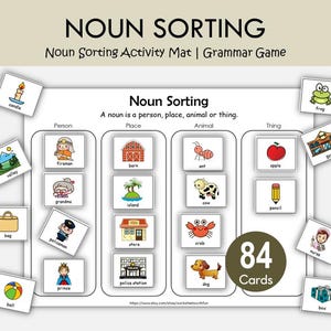 名詞の分類アクティビティマット（印刷可能）｜人・場所・動物・物｜幼稚園・保育園向け文法センター