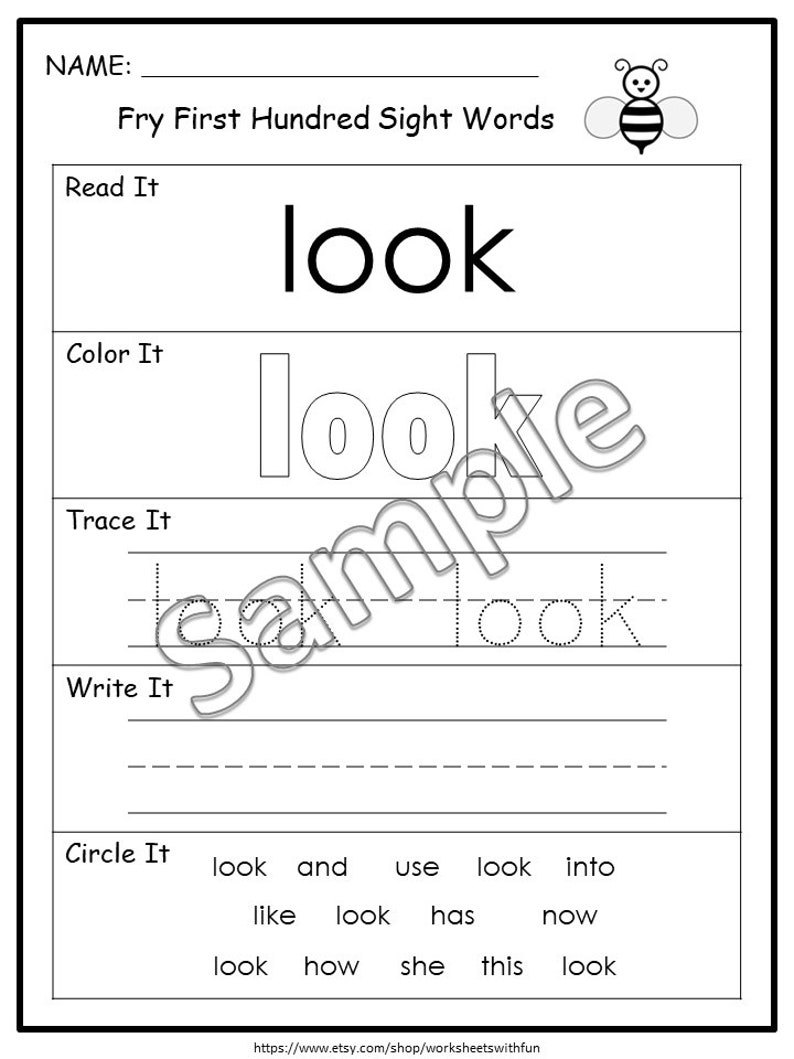 Fry First 100 Sight Words Worksheets, Kindergarten Sight Word Practice ...