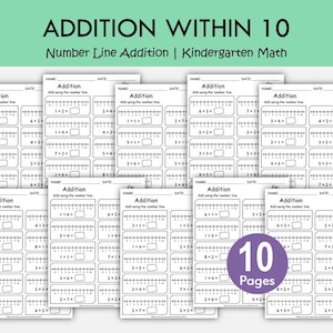 Number Line Addition Worksheets Within 10 Printable | Preschool Kindergarten First Grade Math Practice  PDF