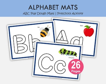 アルファベット粘土マット（印刷可能、A～Z）、幼児向け文字なぞり書きワークシート、粘土ABCアクティビティ、就学前児童向け微細運動リテラシーセンター