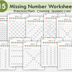Missing Number Worksheets, Numbers 1 to 100, Preschool Printable ...