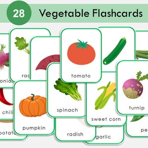 28 Vegetables Flashcards, Preschool Printables, Vegetable Cards for Kids, Montessori Cards, Toddler Activity, Preschool Homeschool