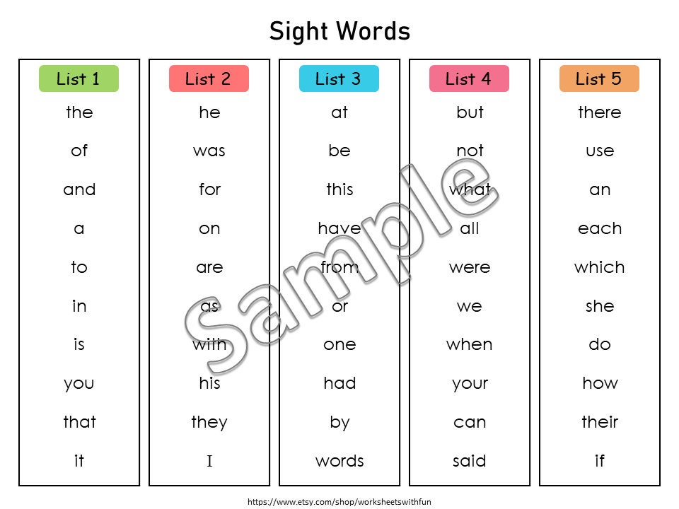 Fry Sight Words Printable | 1000 High Frequency Word Lists | Reading ...