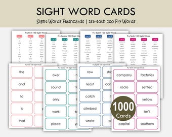 1000 Fry Sight Words Flashcards Printable, High Frequency Word Cards, Sight Word Bundle, Kindergarten Reading, Homeschool Literacy PDF
