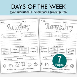Days of the Week Worksheets Printable | Preschool & Kindergarten Learning Activities